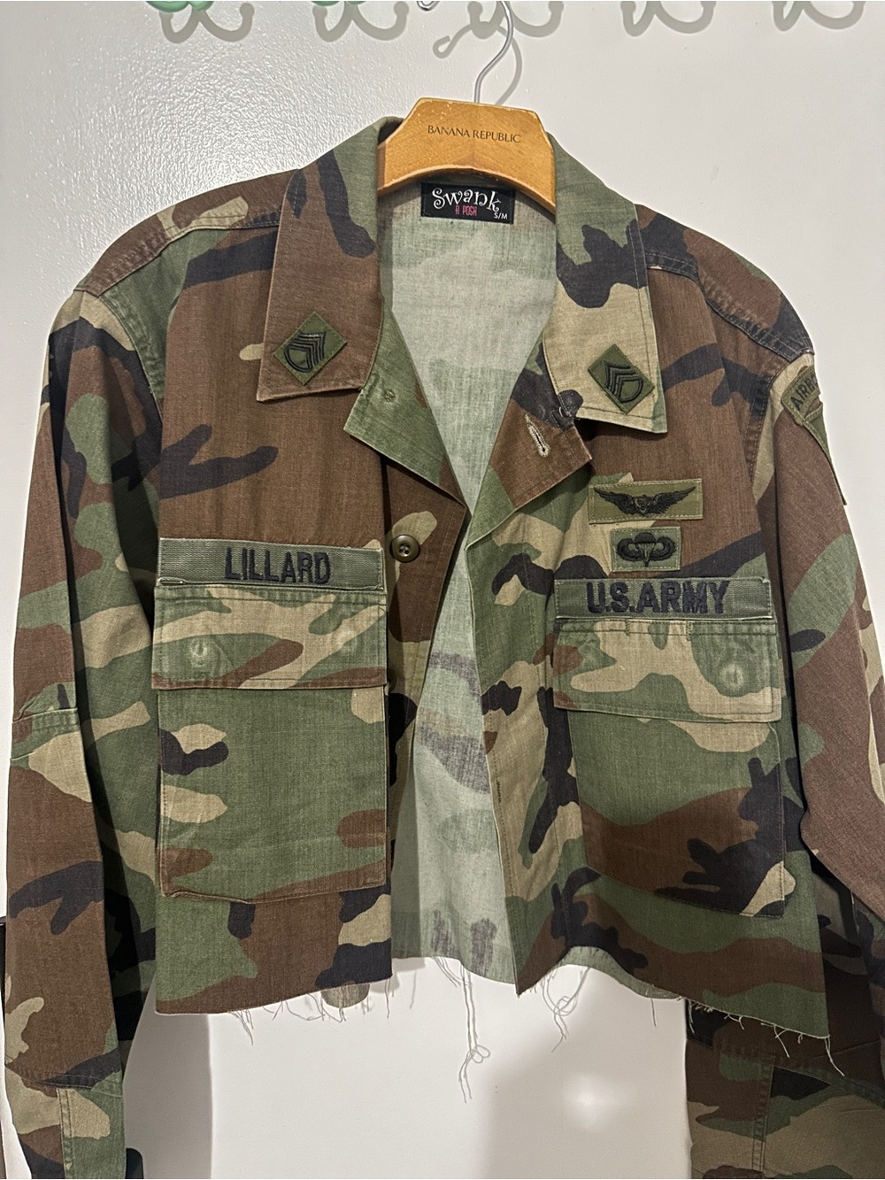Swank Camo Military-Style cropped Jacket - Green Camouflage